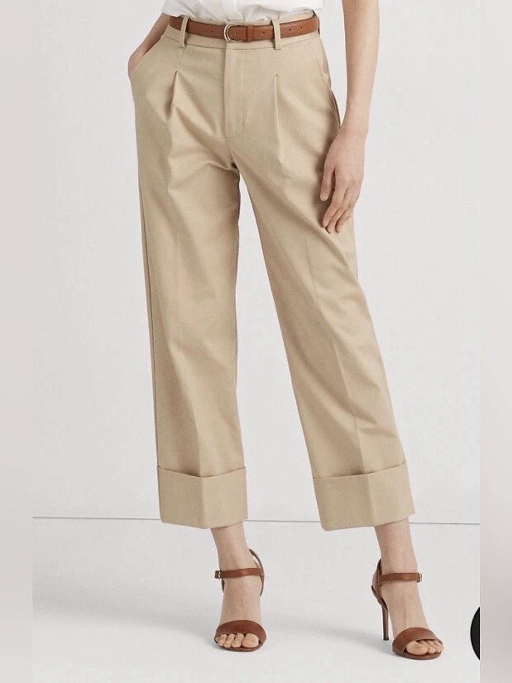Lauren Ralph Lauren Double-Faced Stretch Cotton Ankle Wide Leg Pants Size 6 - Picture 1 of 12